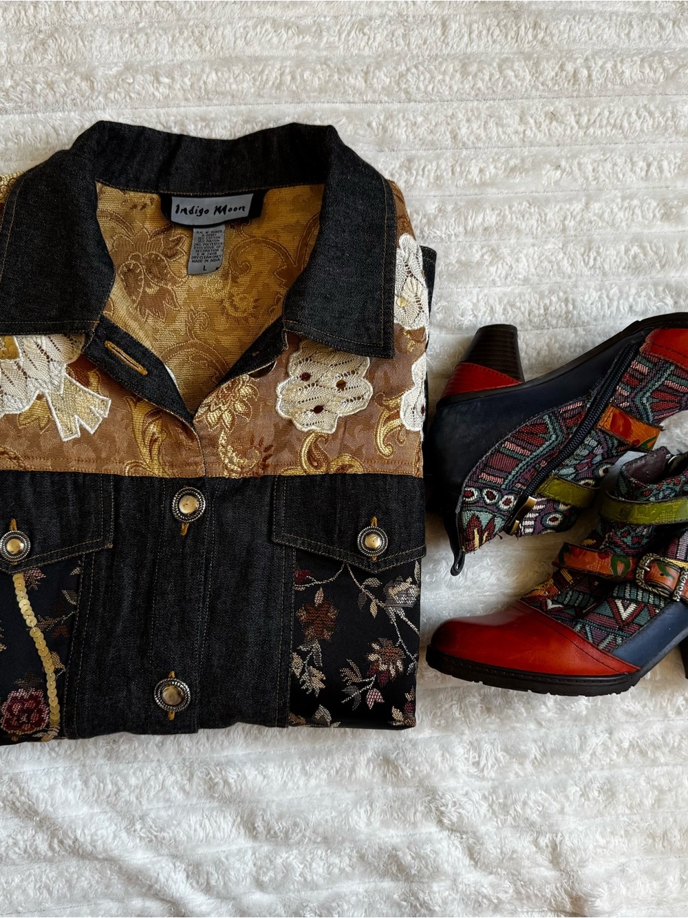 Embroidered Two-Tone Black & Gold Jean Jacket